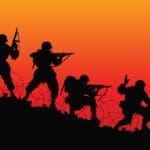 Assault. Vector silhouette of soldiers.